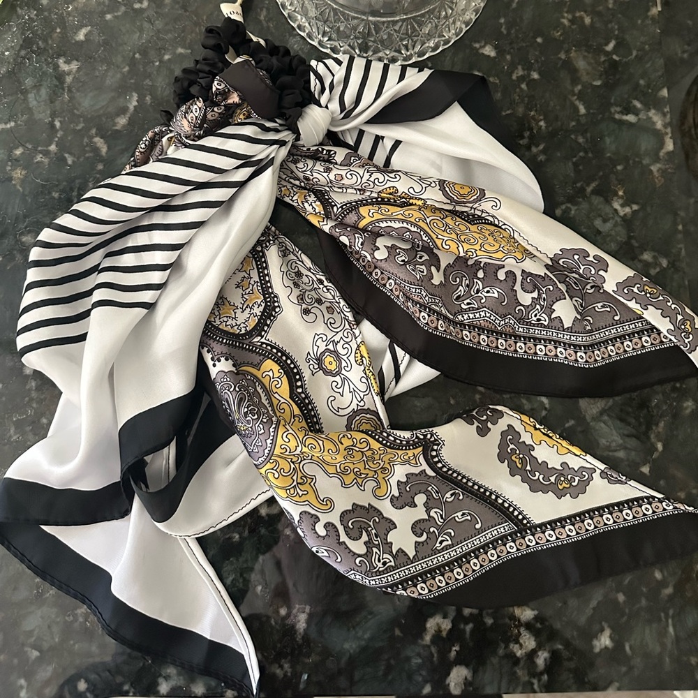 Anthropologie Black & White Paisley Stripe Scarves
